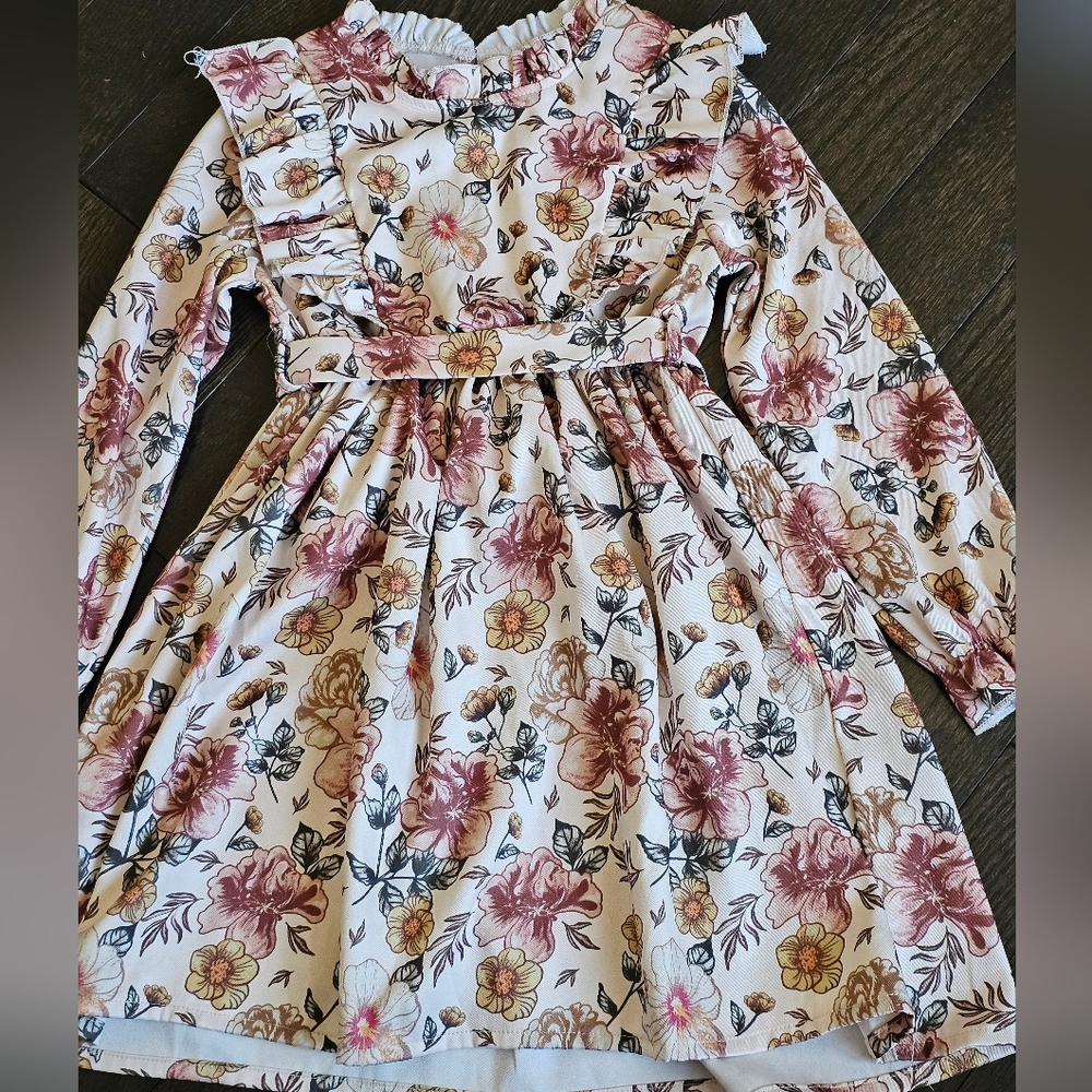 Multicolored midi sundress with ruffled tiered design and long puff sleeves